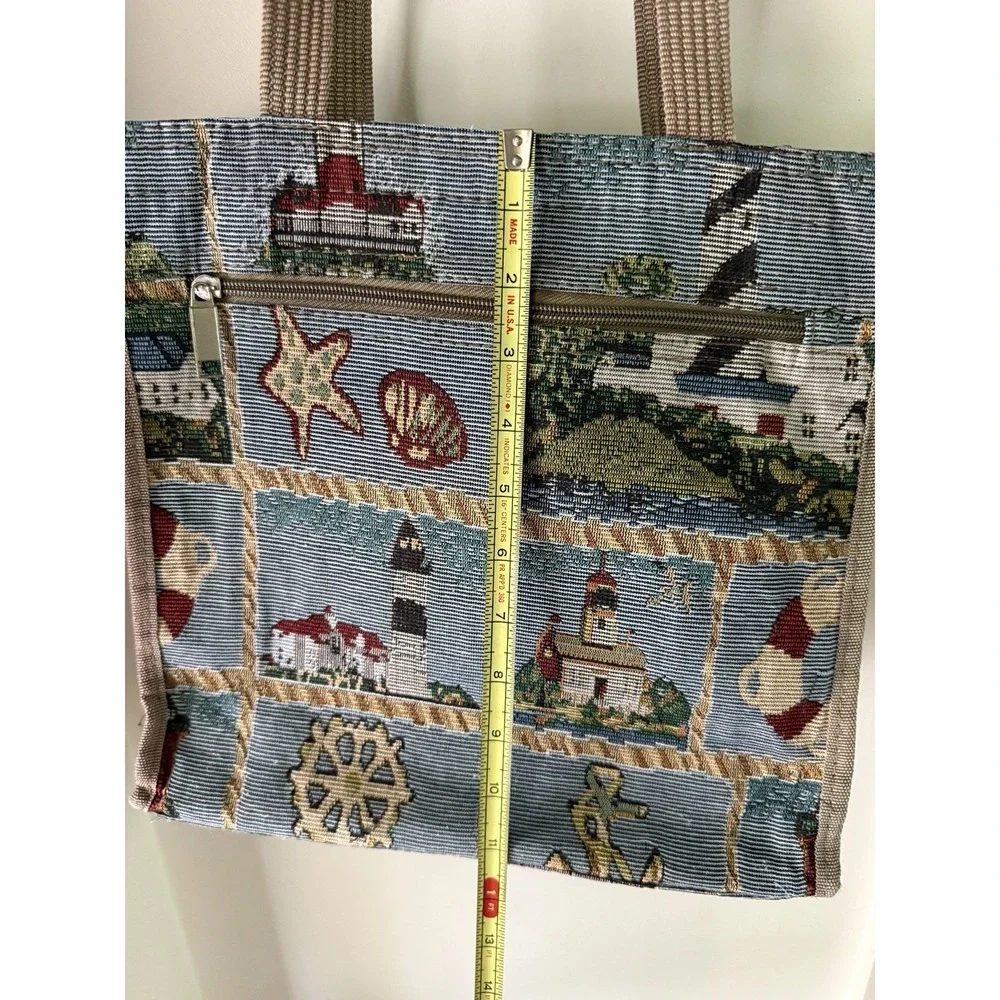 VTG Tapestry Tote Bag Nautical Lighthouse Costal Woven Shoulder Purse
